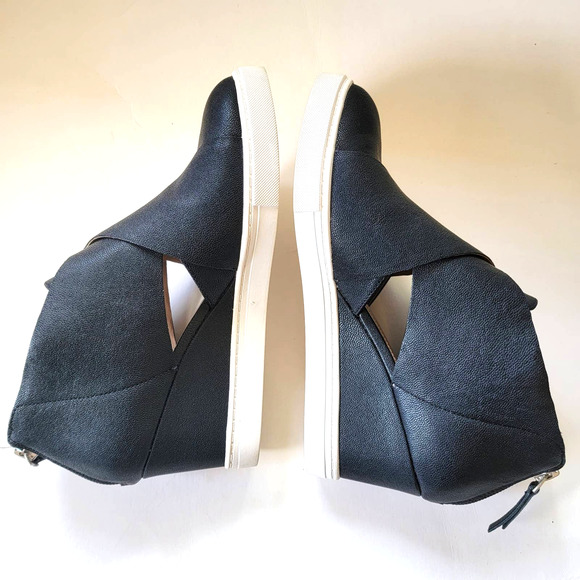 Linea Paolo Faith Black Leather Cutout Wedge Sneakers - Picture 5 of 7